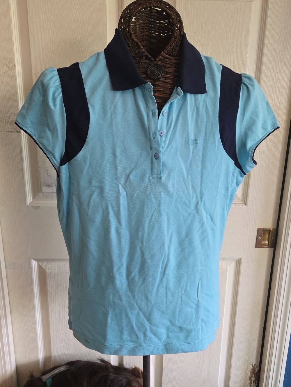 Dockers Women's  Aqua Blue Golf Polo with Navy Trim